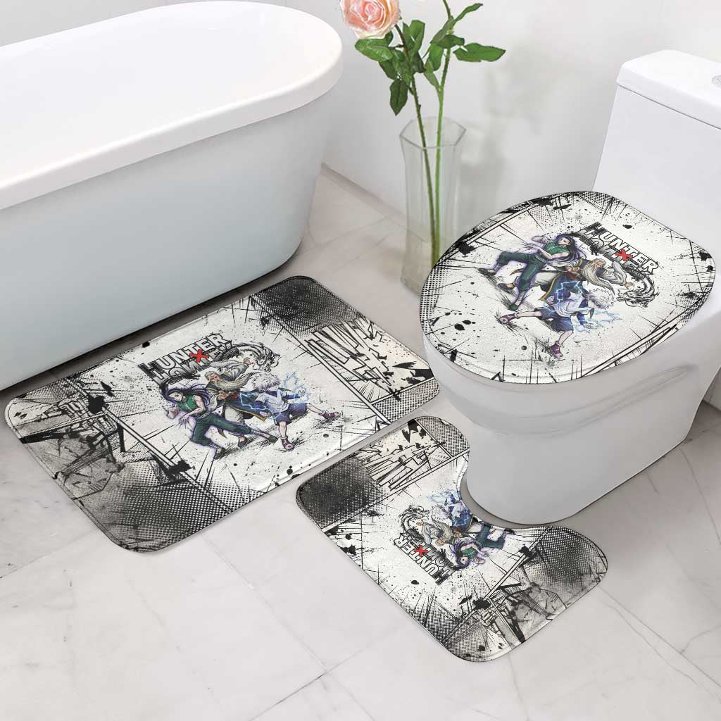 Killua Silva Illumi Team Design Bathroom Set with Monochrome Graffiti Background and Hunter Association Symbols - The Mazicc