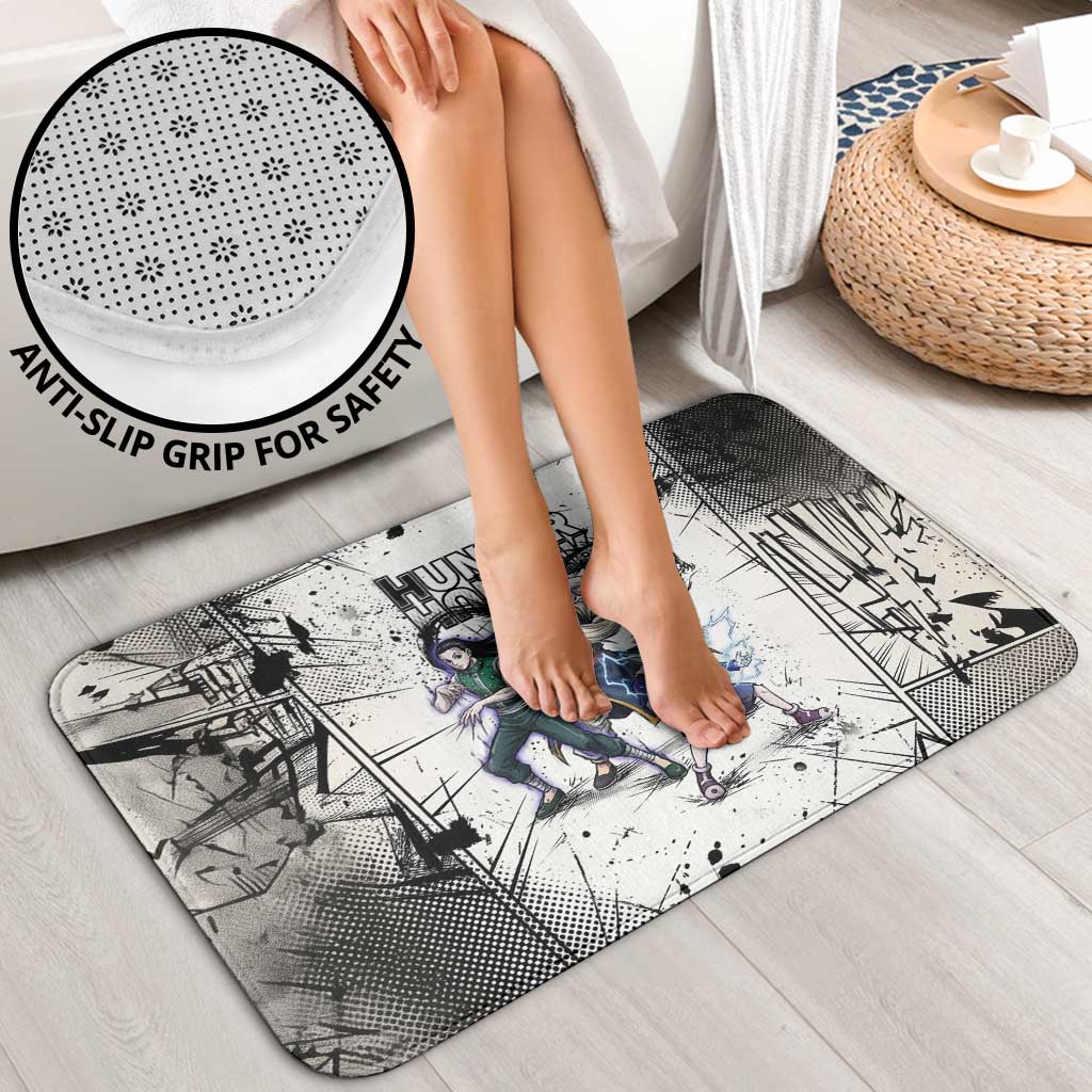Killua Silva Illumi Team Design Bathroom Set with Monochrome Graffiti Background and Hunter Association Symbols - The Mazicc