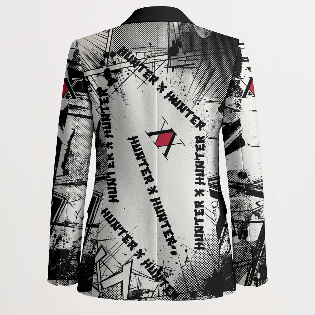 Killua Silva Illumi Team Design Blazer with Monochrome Graffiti Background and Hunter Association Symbols - The Mazicc