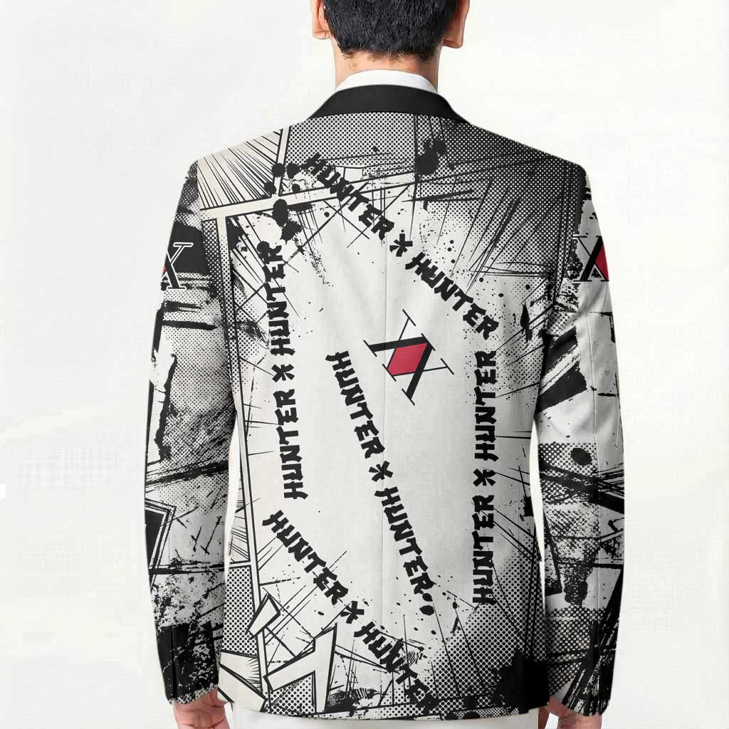 Killua Silva Illumi Team Design Blazer with Monochrome Graffiti Background and Hunter Association Symbols - The Mazicc