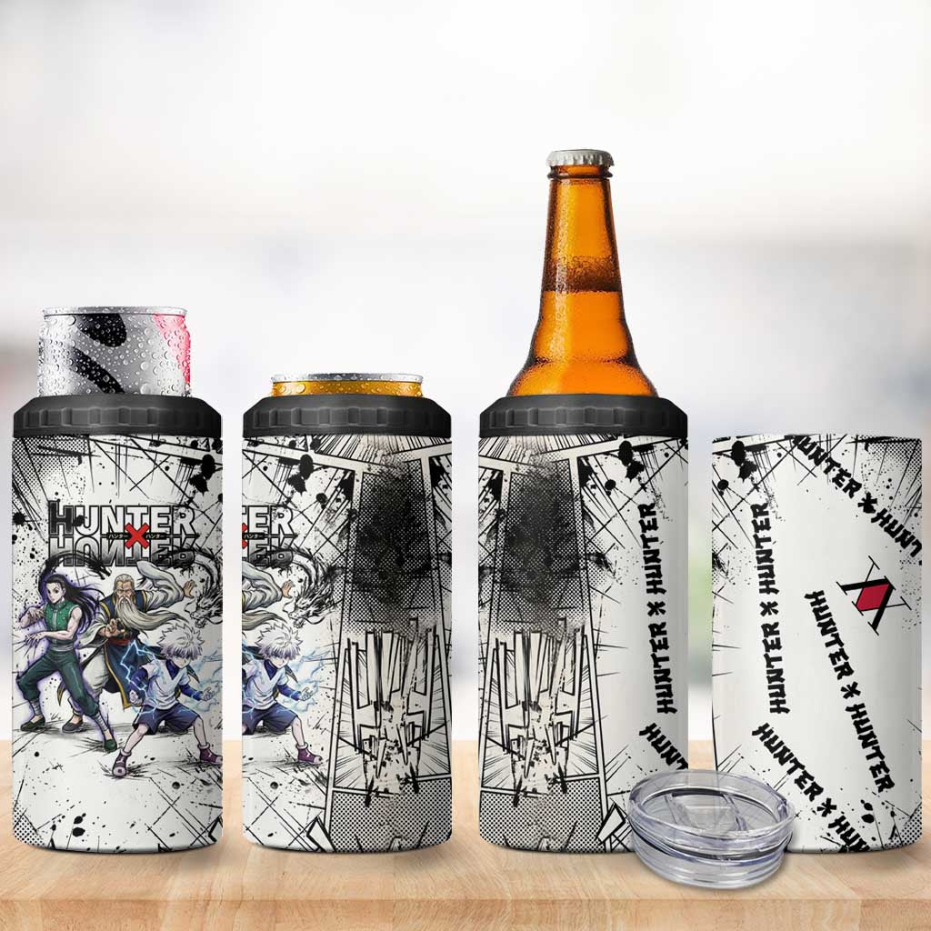 Killua Silva Illumi Team Design 4 in 1 Can Cooler Tumbler with Monochrome Graffiti Background and Hunter Association Symbols - The Mazicc