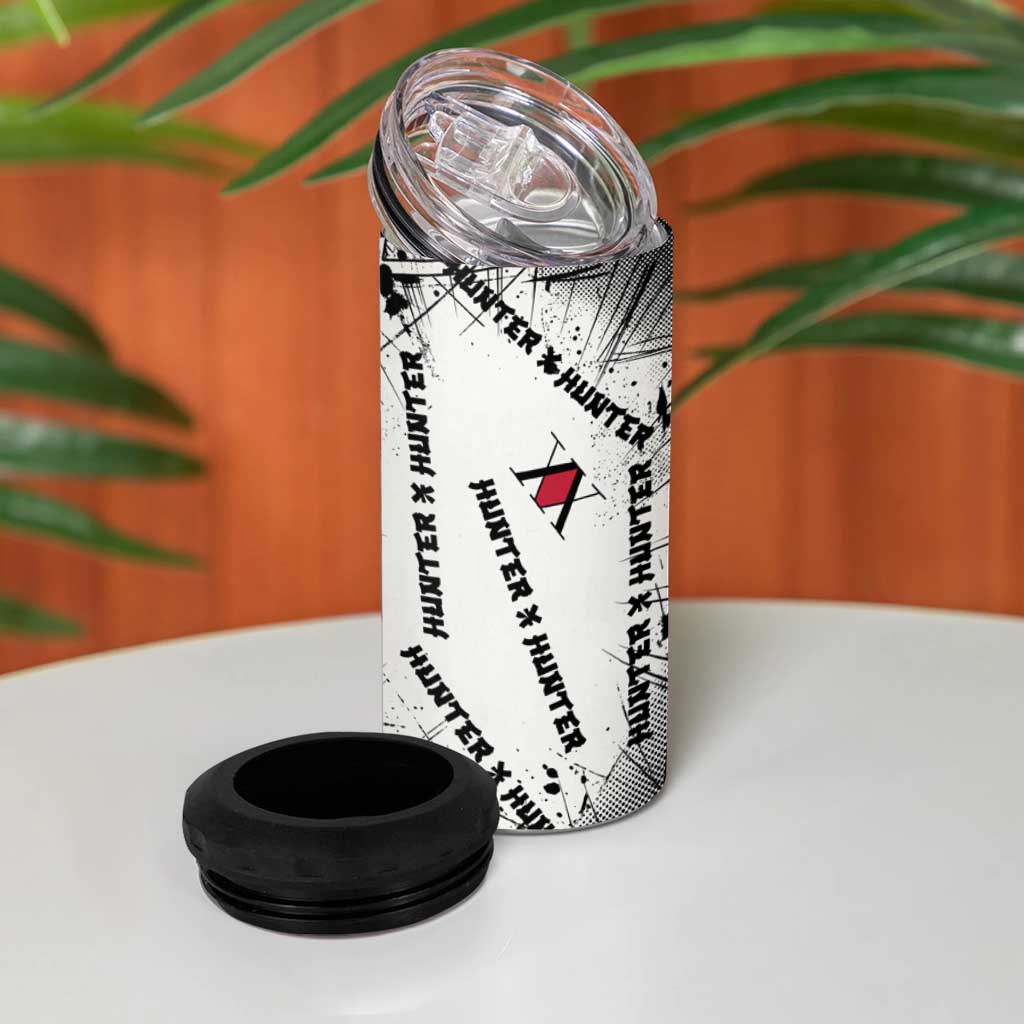 Killua Silva Illumi Team Design 4 in 1 Can Cooler Tumbler with Monochrome Graffiti Background and Hunter Association Symbols - The Mazicc