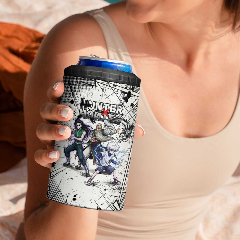 Killua Silva Illumi Team Design 4 in 1 Can Cooler Tumbler with Monochrome Graffiti Background and Hunter Association Symbols - The Mazicc