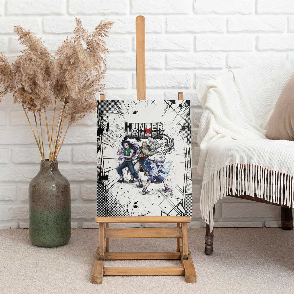 Killua Silva Illumi Team Design Canvas Wall Art with Monochrome Graffiti Background and Hunter Association Symbols - The Mazicc