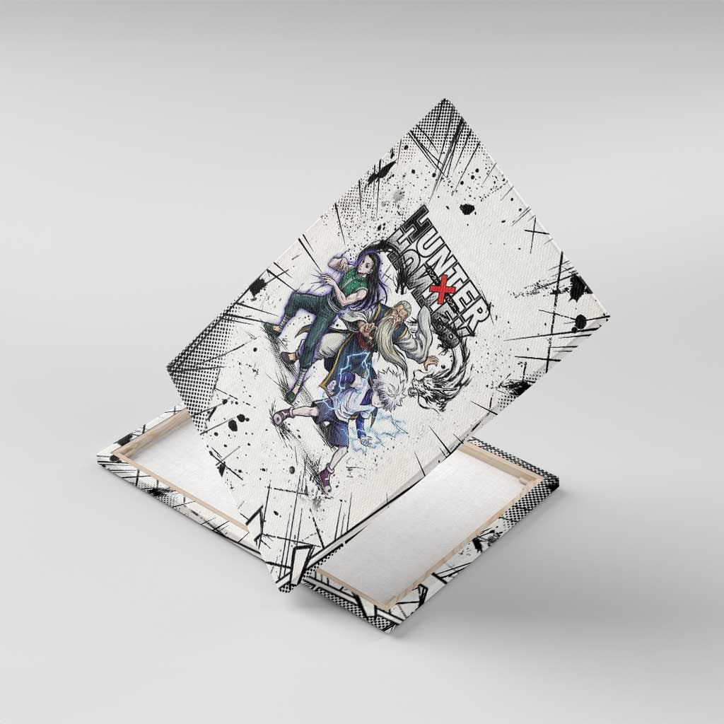 Killua Silva Illumi Team Design Canvas Wall Art with Monochrome Graffiti Background and Hunter Association Symbols - The Mazicc