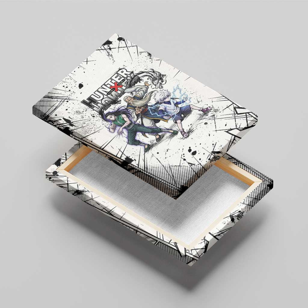 Killua Silva Illumi Team Design Canvas Wall Art with Monochrome Graffiti Background and Hunter Association Symbols - The Mazicc