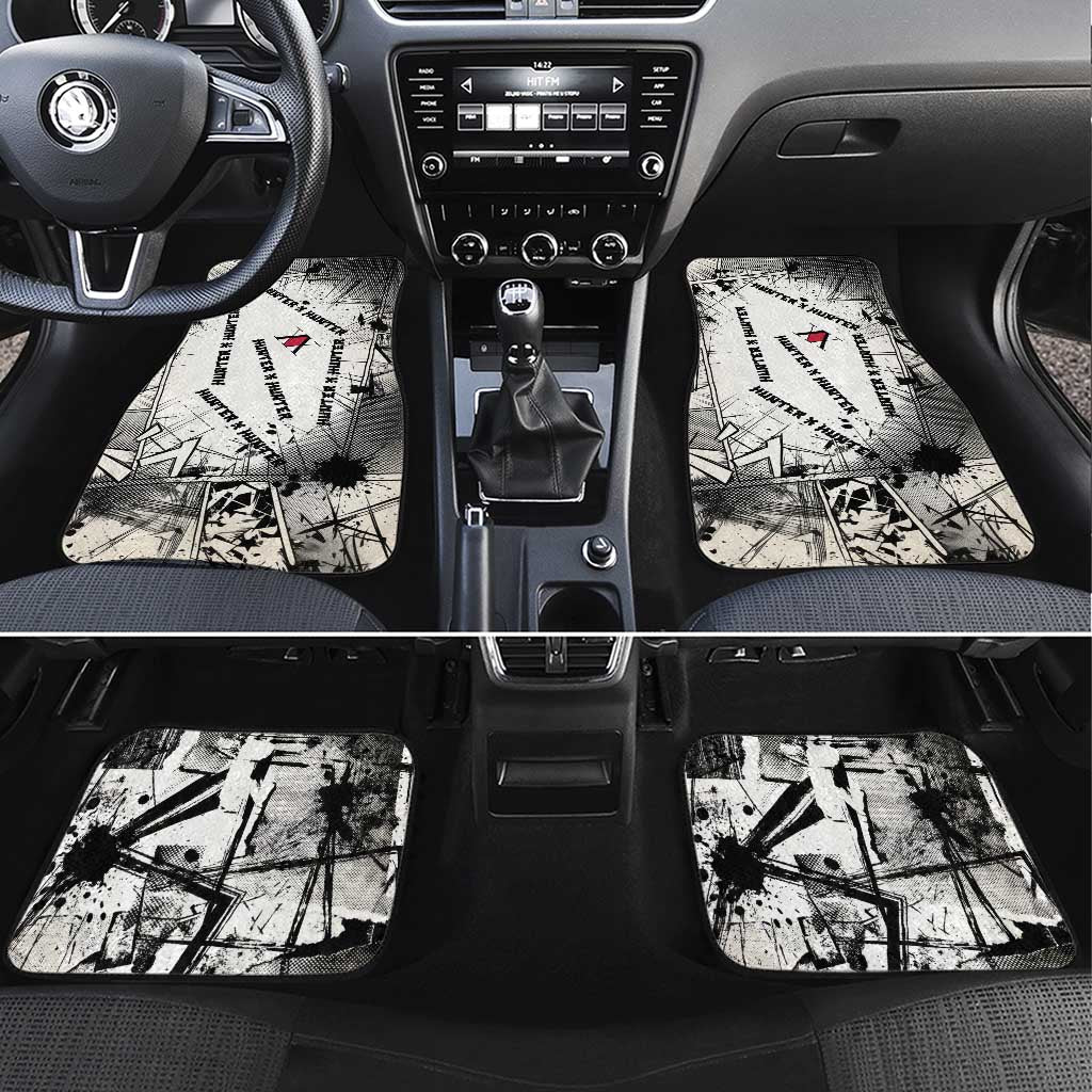 Killua Silva Illumi Team Design Car Mats with Monochrome Graffiti Background and Hunter Association Symbols - The Mazicc