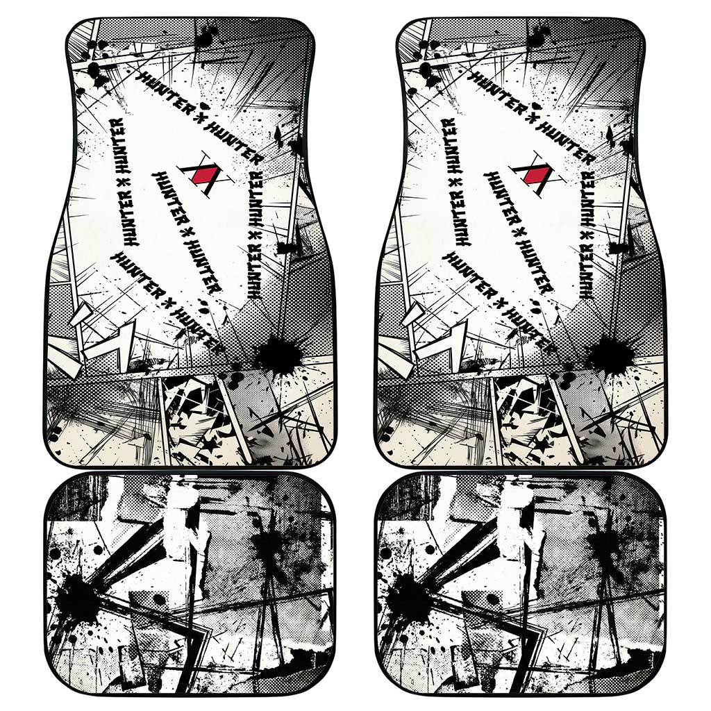 Killua Silva Illumi Team Design Car Mats with Monochrome Graffiti Background and Hunter Association Symbols - The Mazicc