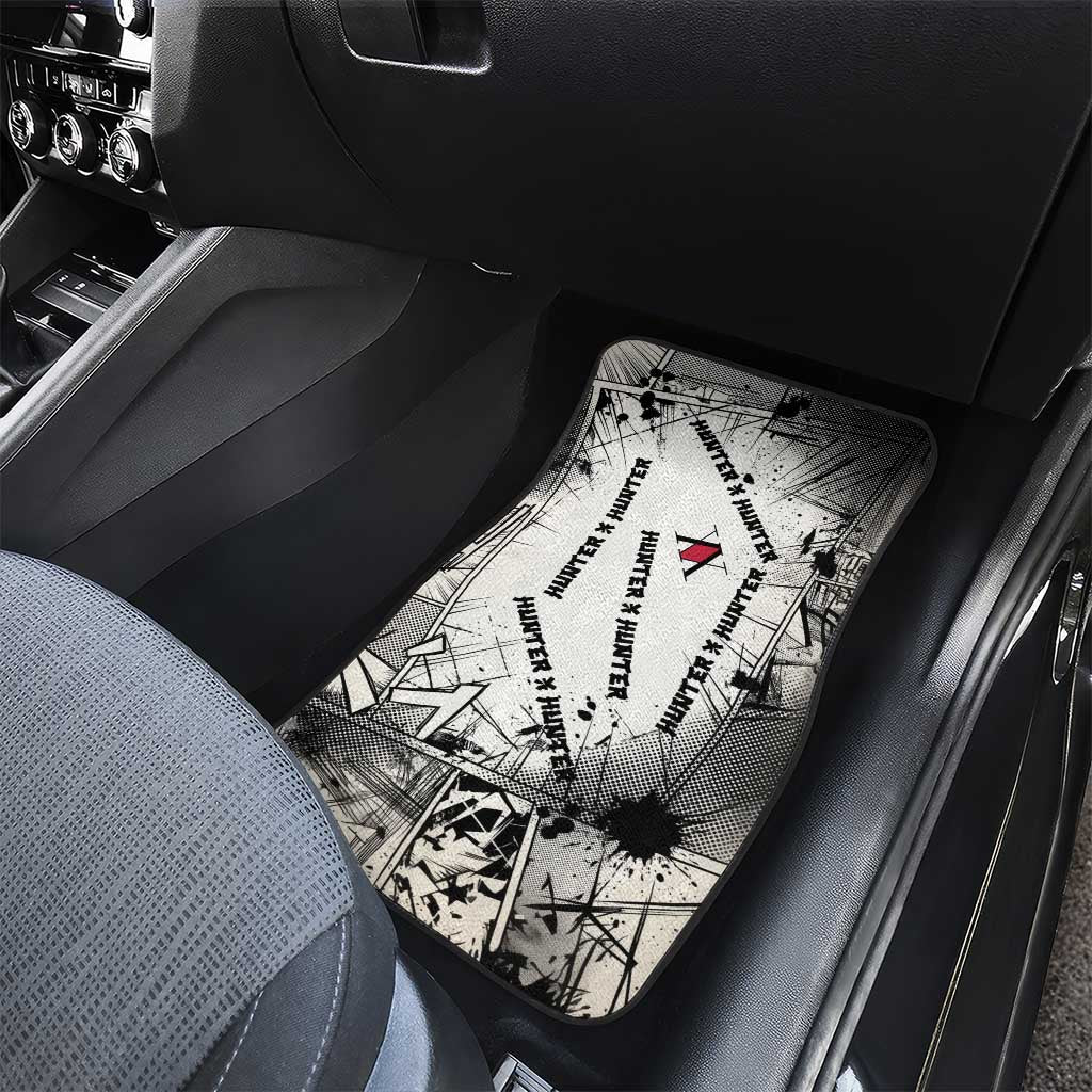 Killua Silva Illumi Team Design Car Mats with Monochrome Graffiti Background and Hunter Association Symbols - The Mazicc