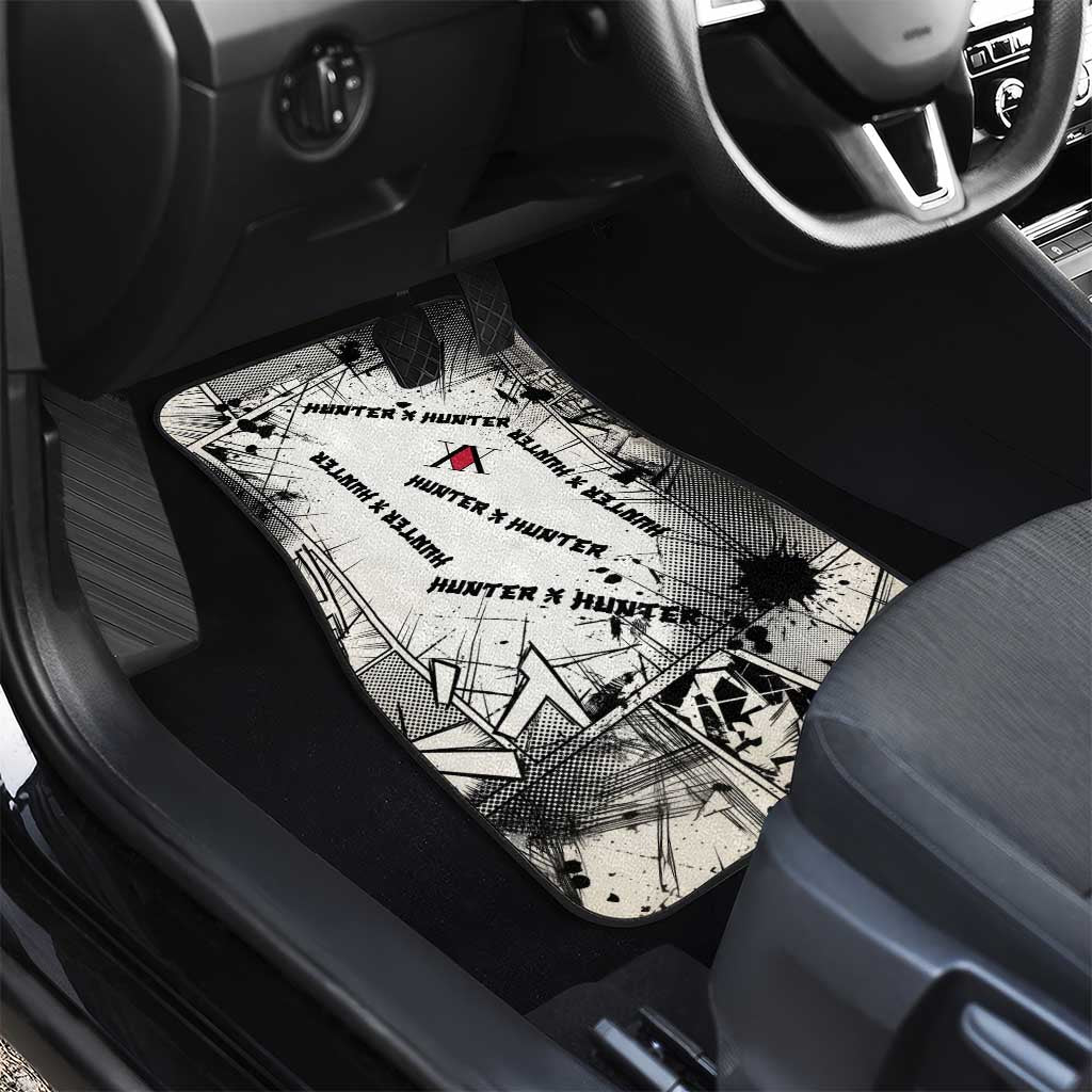 Killua Silva Illumi Team Design Car Mats with Monochrome Graffiti Background and Hunter Association Symbols - The Mazicc