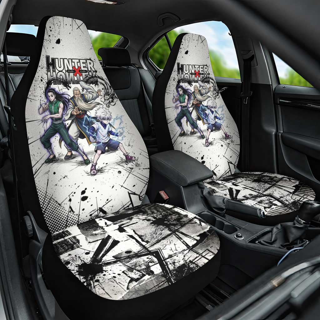 Killua Silva Illumi Team Design Car Seat Cover with Monochrome Graffiti Background and Hunter Association Symbols - The Mazicc