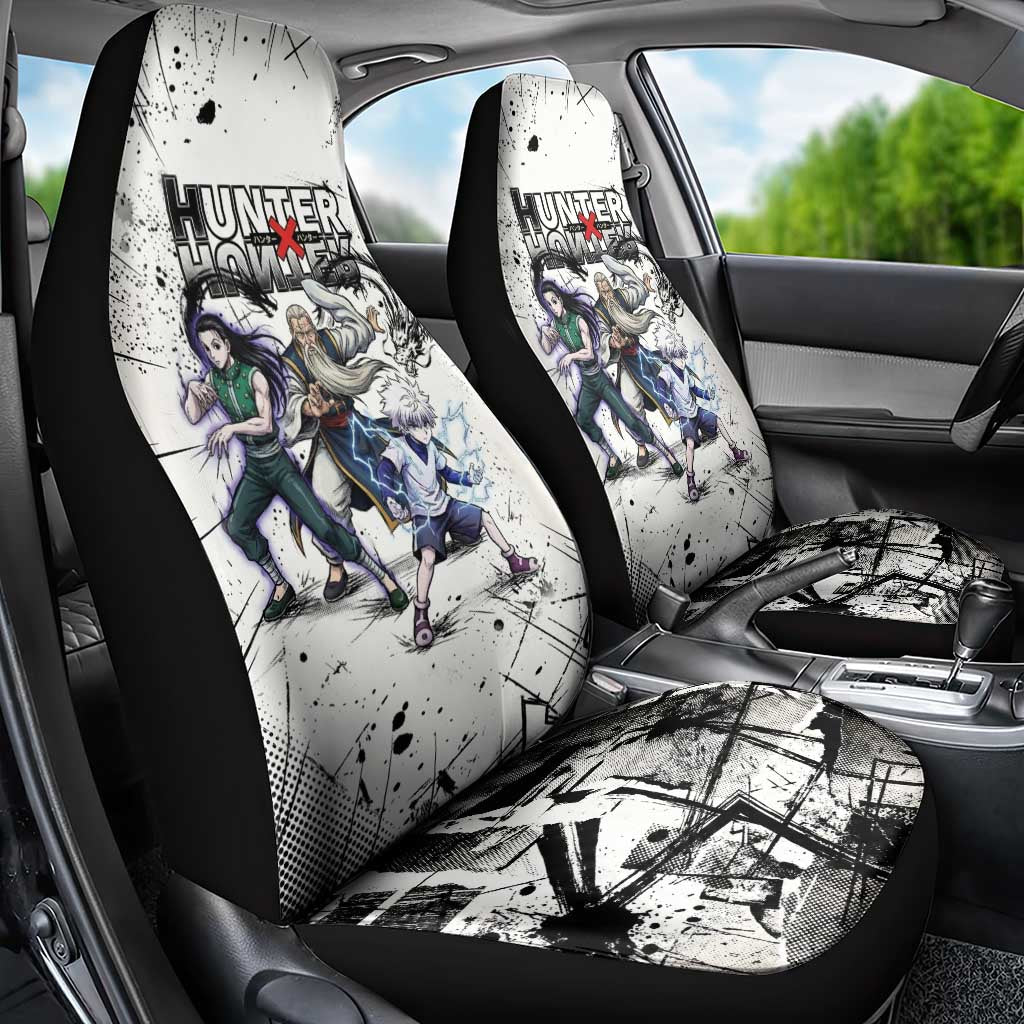 Killua Silva Illumi Team Design Car Seat Cover with Monochrome Graffiti Background and Hunter Association Symbols - The Mazicc