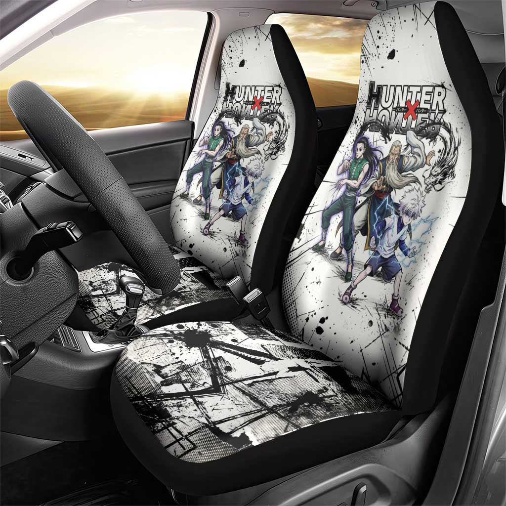 Killua Silva Illumi Team Design Car Seat Cover with Monochrome Graffiti Background and Hunter Association Symbols - The Mazicc