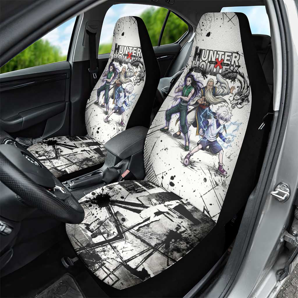 Killua Silva Illumi Team Design Car Seat Cover with Monochrome Graffiti Background and Hunter Association Symbols - The Mazicc