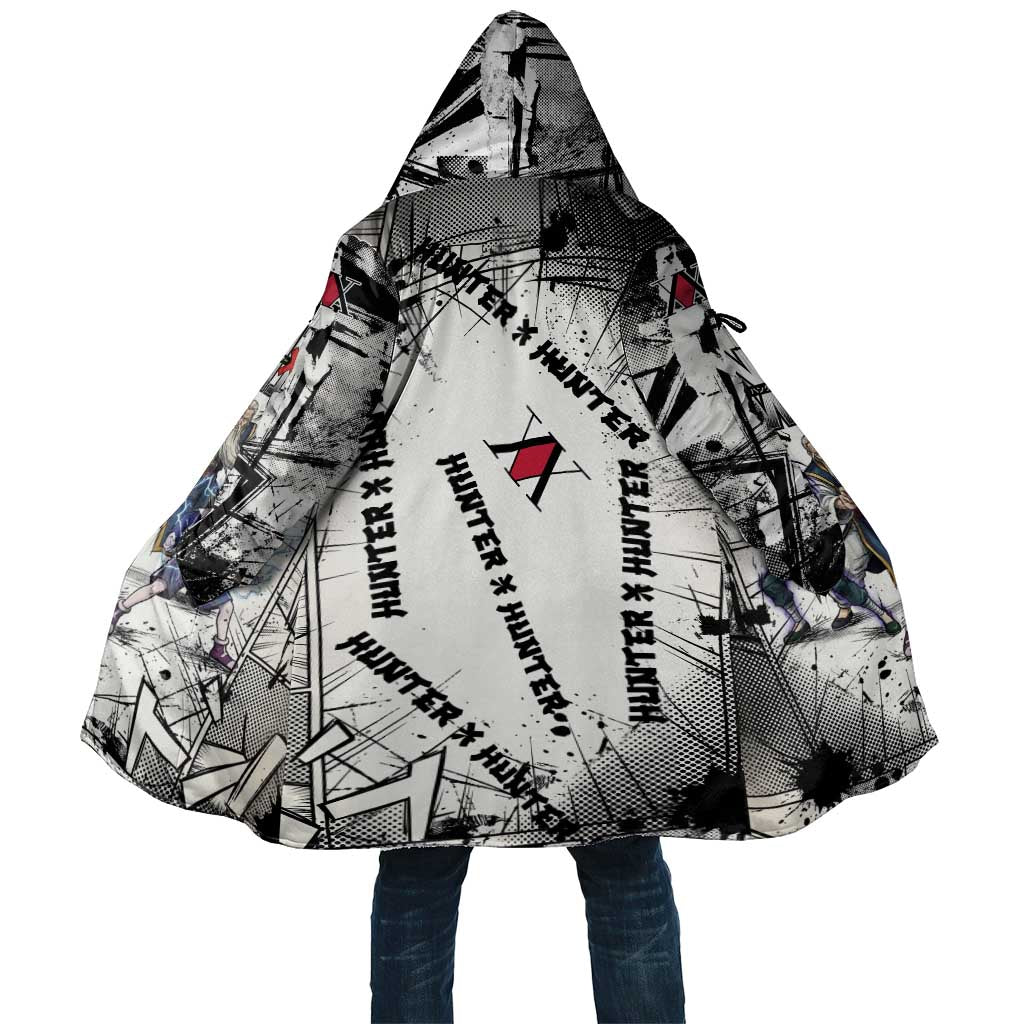 Killua Silva Illumi Team Design Cloak with Monochrome Graffiti Background and Hunter Association Symbols - The Mazicc