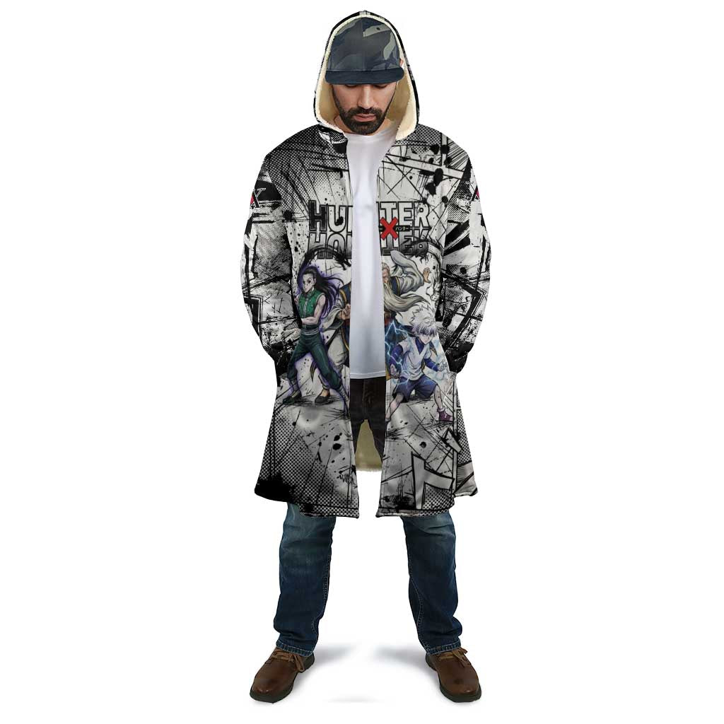 Killua Silva Illumi Team Design Cloak with Monochrome Graffiti Background and Hunter Association Symbols - The Mazicc