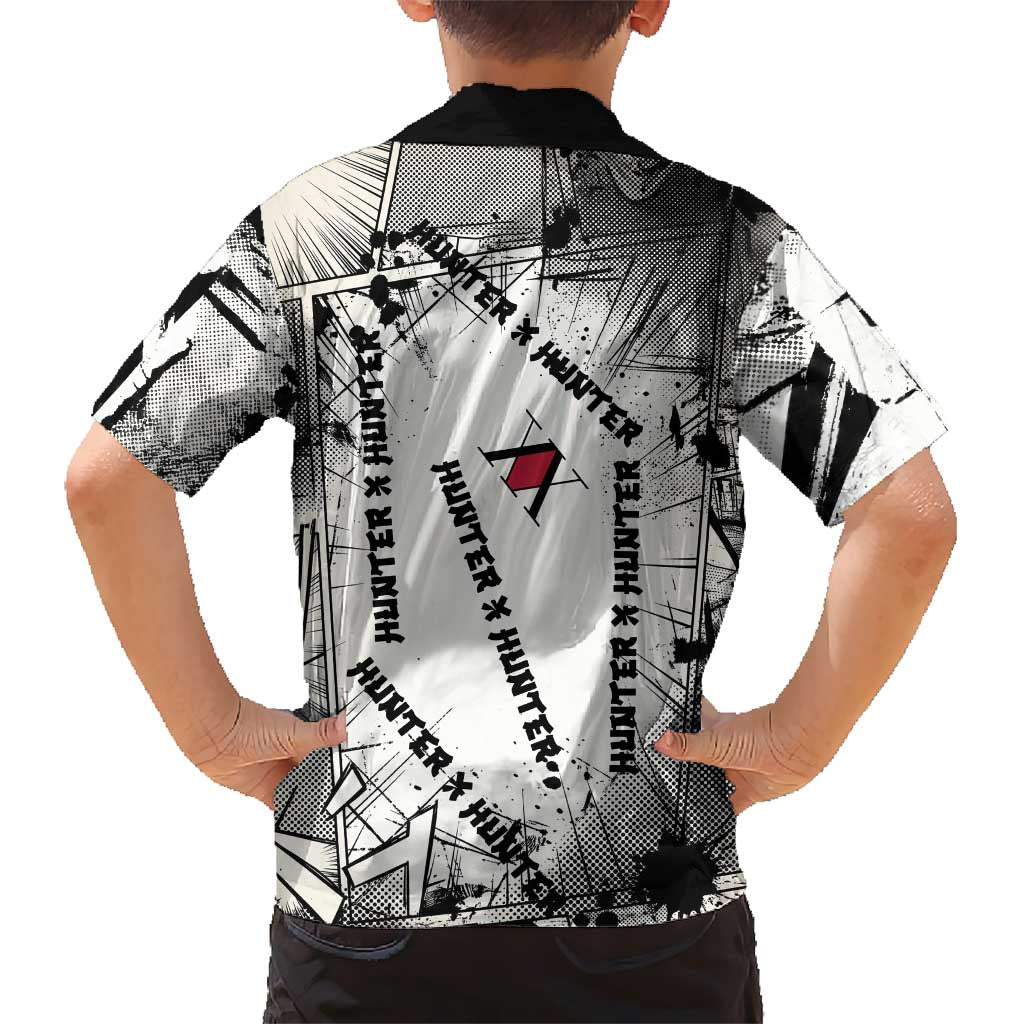 Killua Silva Illumi Team Design Family Matching Long Sleeve Bodycon Dress and Hawaiian Shirt with Monochrome Graffiti Background and Hunter Association Symbols