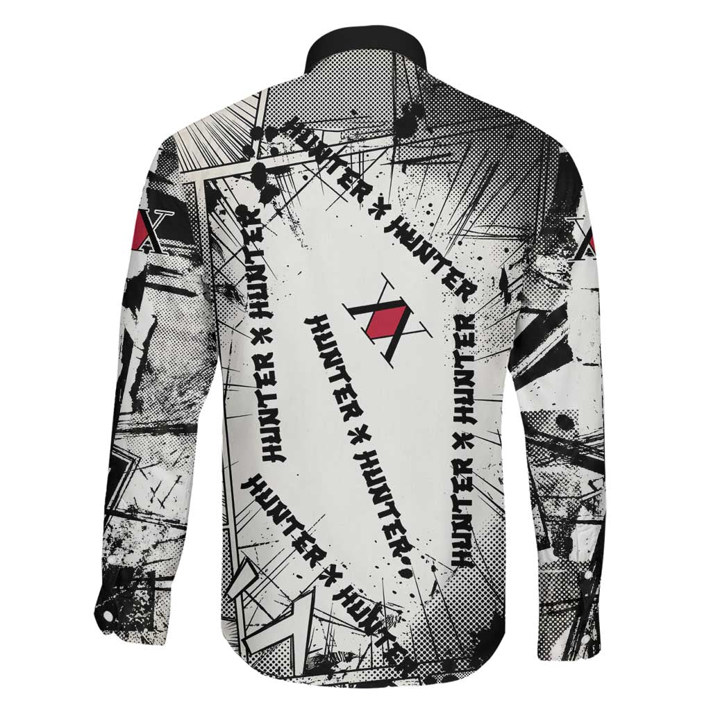 Killua Silva Illumi Team Design Family Matching Off The Shoulder Long Sleeve Dress and Hawaiian Shirt with Monochrome Graffiti Background and Hunter Association Symbols