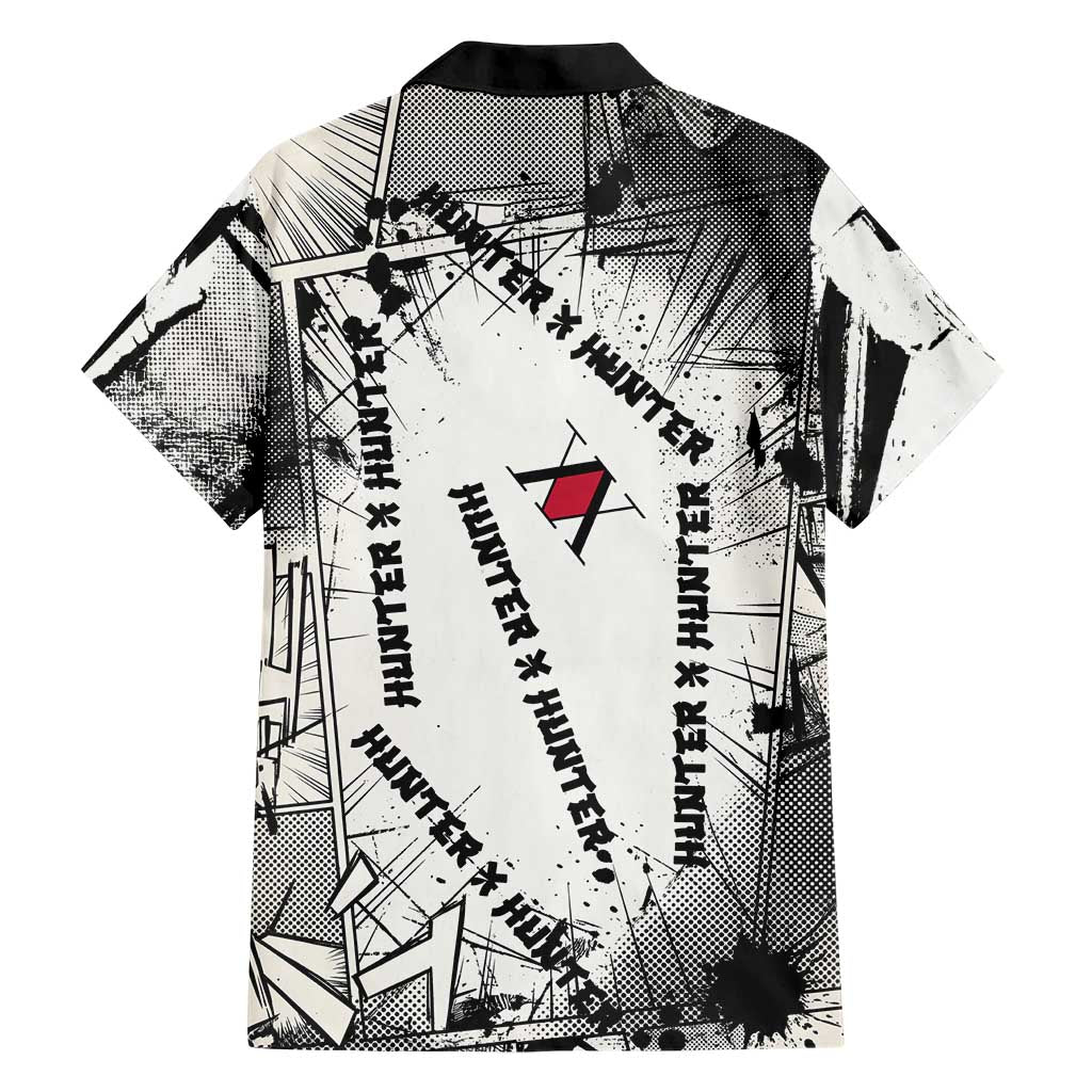 Killua Silva Illumi Team Design Family Matching Off Shoulder Short Dress and Hawaiian Shirt with Monochrome Graffiti Background and Hunter Association Symbols