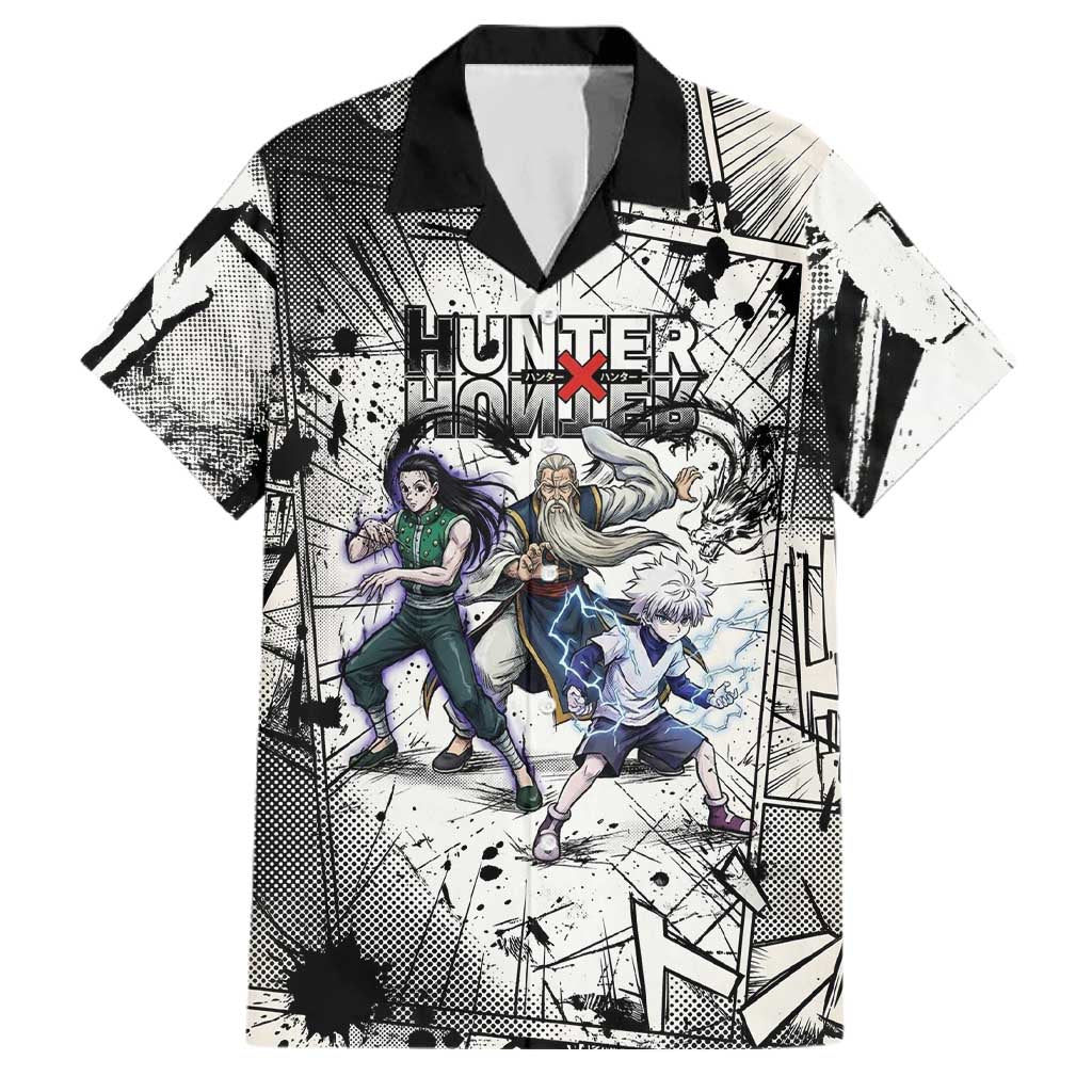 Killua Silva Illumi Team Design Family Matching Puletasi and Hawaiian Shirt with Monochrome Graffiti Background and Hunter Association Symbols
