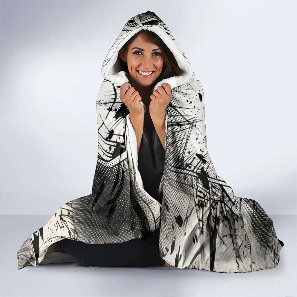 Killua Silva Illumi Team Design Hooded Blanket with Monochrome Graffiti Background and Hunter Association Symbols - The Mazicc
