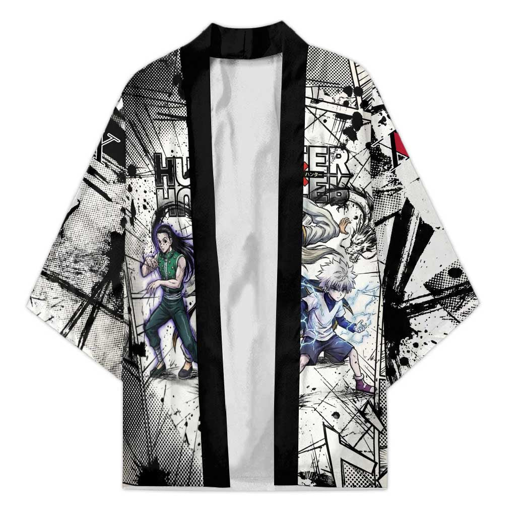 Killua Silva Illumi Team Design Kimono with Monochrome Graffiti Background and Hunter Association Symbols - The Mazicc