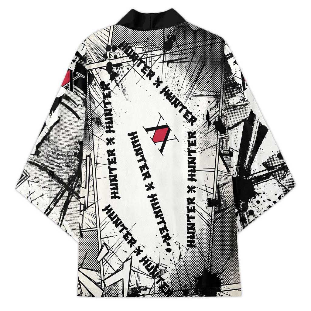 Killua Silva Illumi Team Design Kimono with Monochrome Graffiti Background and Hunter Association Symbols - The Mazicc