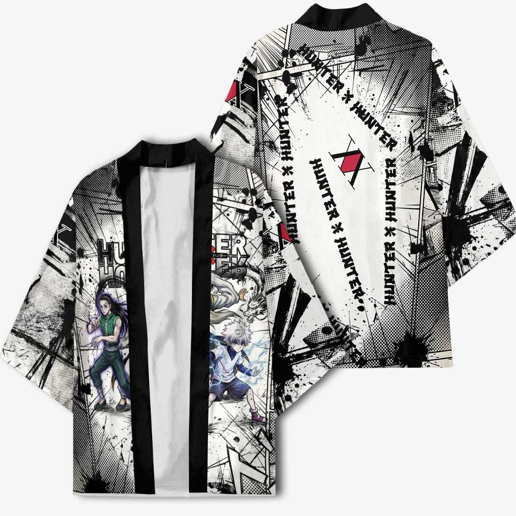 Killua Silva Illumi Team Design Kimono with Monochrome Graffiti Background and Hunter Association Symbols - The Mazicc