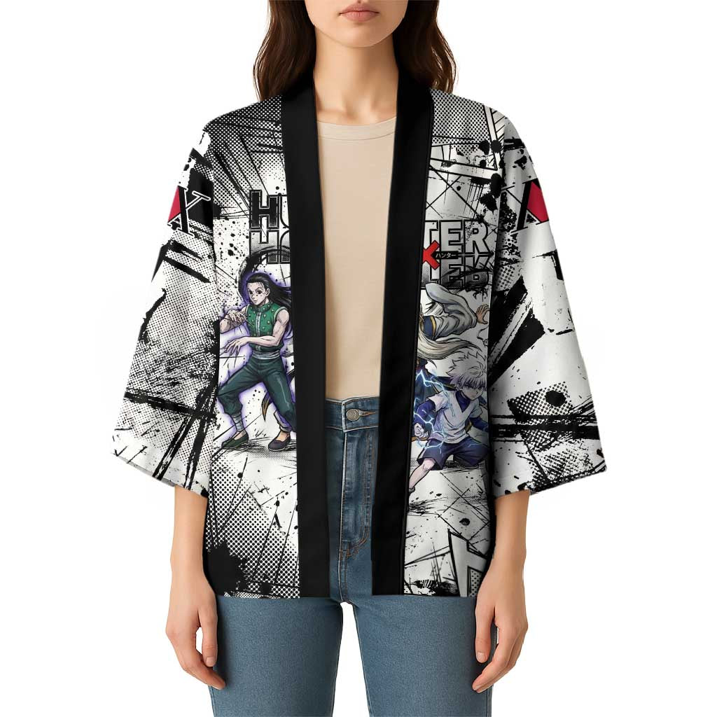 Killua Silva Illumi Team Design Kimono with Monochrome Graffiti Background and Hunter Association Symbols - The Mazicc