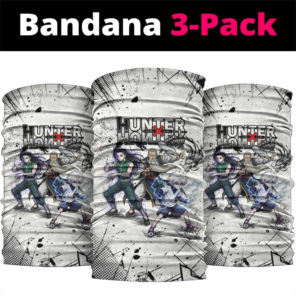 Killua Silva Illumi Team Design Neck Gaiter with Monochrome Graffiti Background and Hunter Association Symbols - The Mazicc