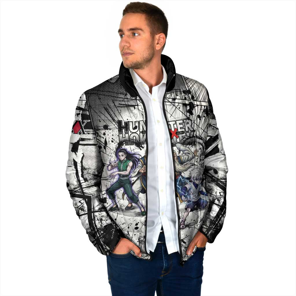 Killua Silva Illumi Team Design Padded Jacket with Monochrome Graffiti Background and Hunter Association Symbols - The Mazicc