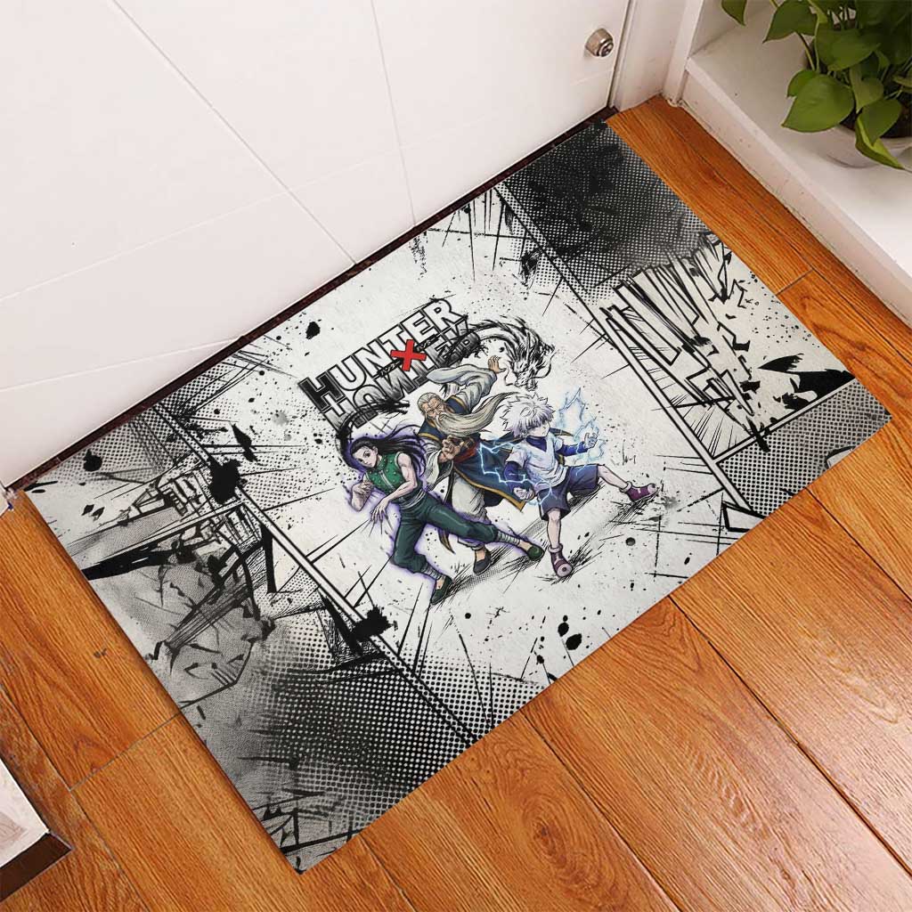Killua Silva Illumi Team Design Rubber Doormat with Monochrome Graffiti Background and Hunter Association Symbols - The Mazicc