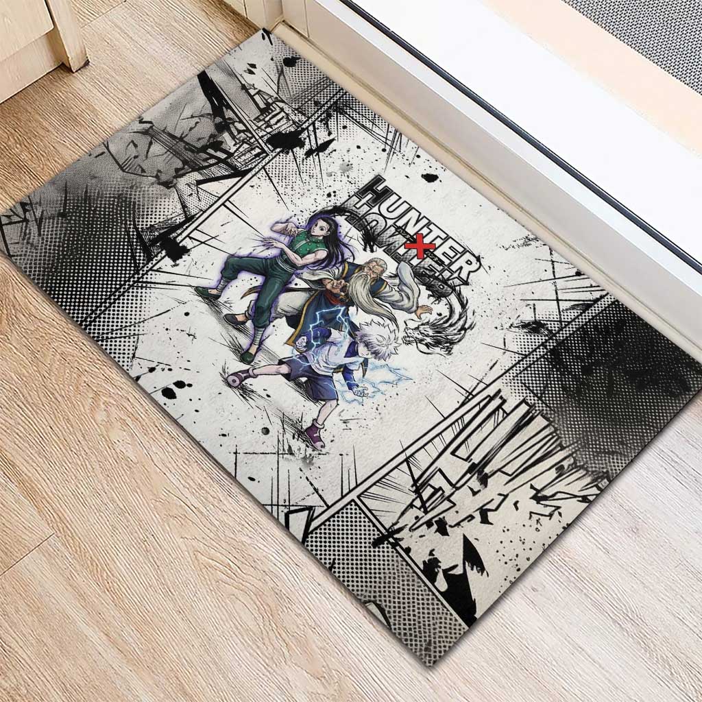 Killua Silva Illumi Team Design Rubber Doormat with Monochrome Graffiti Background and Hunter Association Symbols - The Mazicc