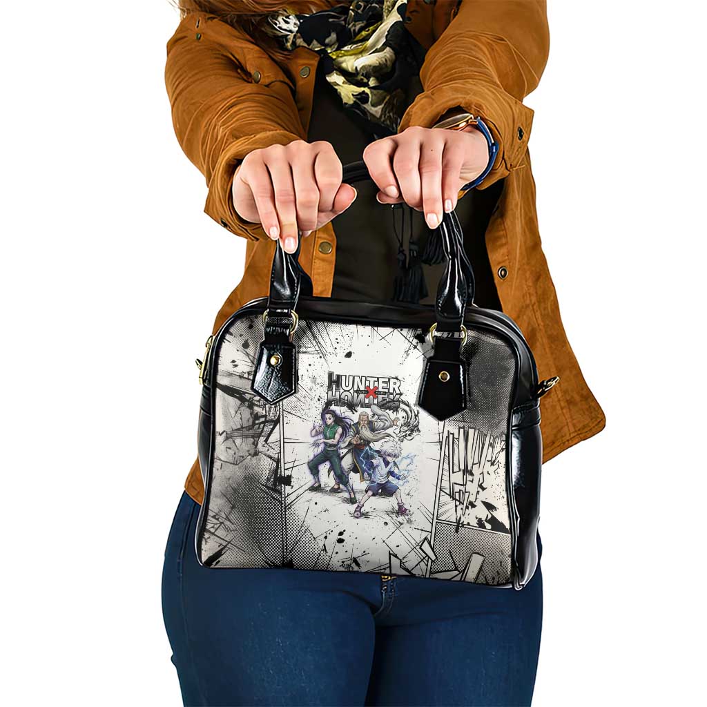 Killua Silva Illumi Team Design Shoulder Handbag with Monochrome Graffiti Background and Hunter Association Symbols - The Mazicc