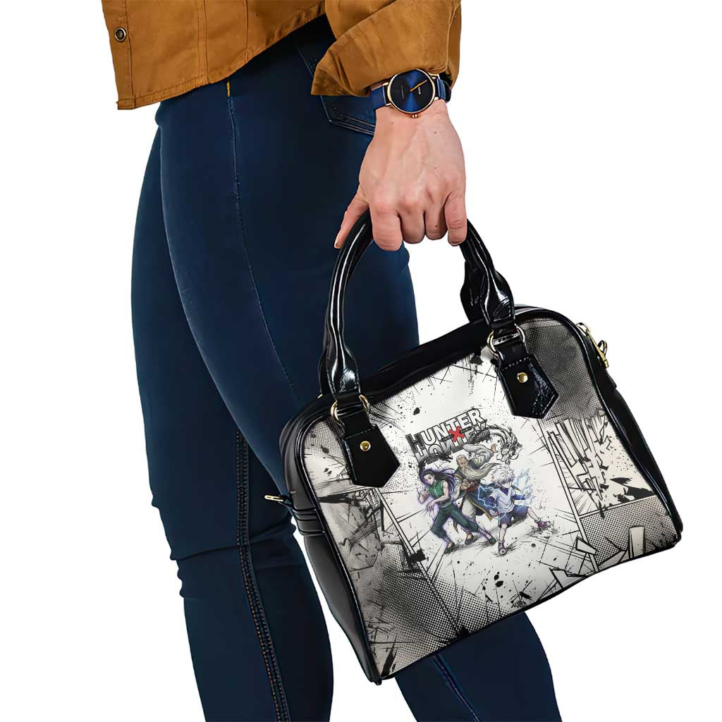 Killua Silva Illumi Team Design Shoulder Handbag with Monochrome Graffiti Background and Hunter Association Symbols - The Mazicc