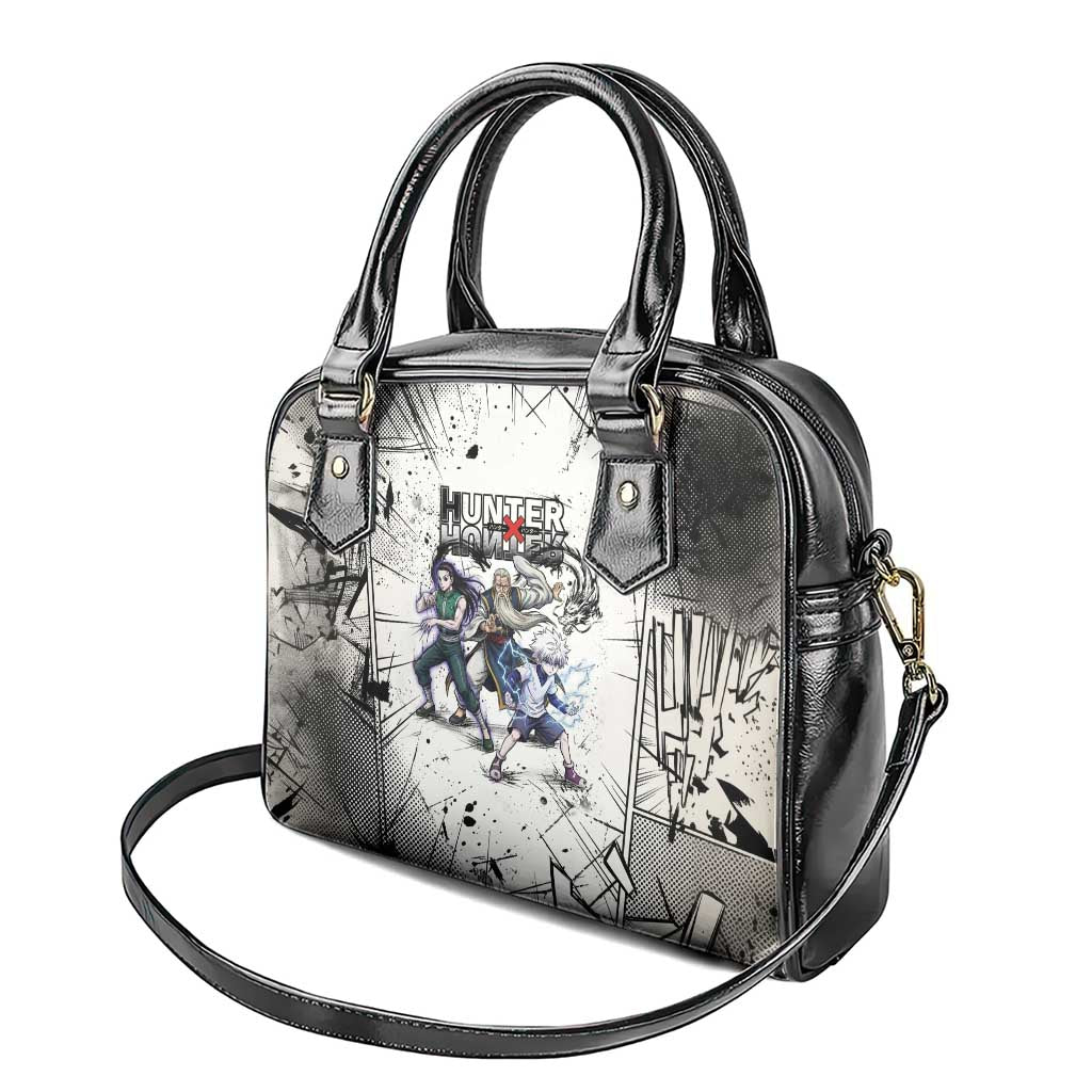 Killua Silva Illumi Team Design Shoulder Handbag with Monochrome Graffiti Background and Hunter Association Symbols - The Mazicc
