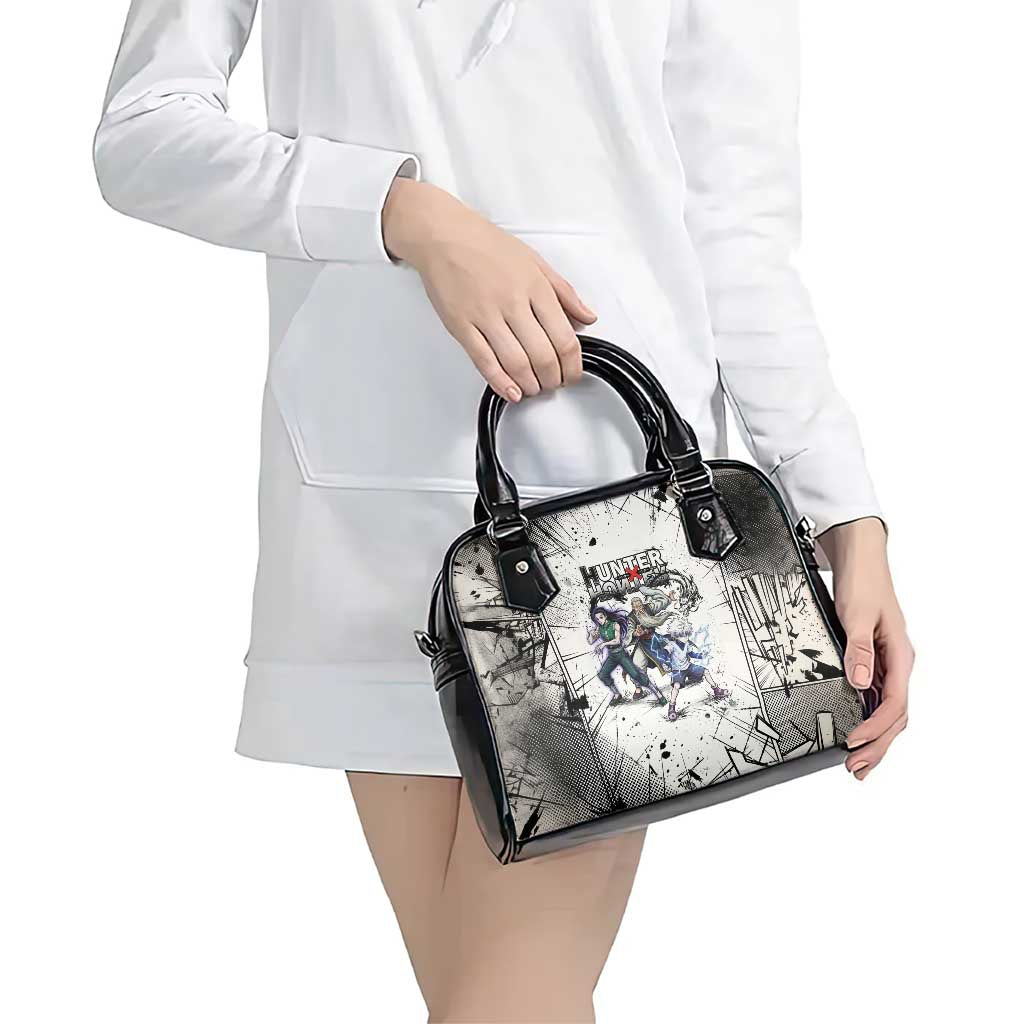 Killua Silva Illumi Team Design Shoulder Handbag with Monochrome Graffiti Background and Hunter Association Symbols - The Mazicc