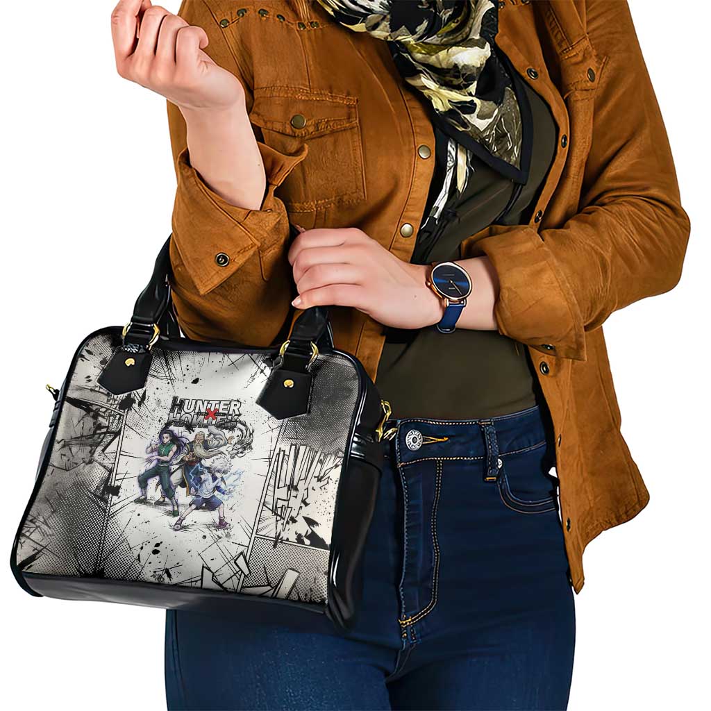 Killua Silva Illumi Team Design Shoulder Handbag with Monochrome Graffiti Background and Hunter Association Symbols - The Mazicc