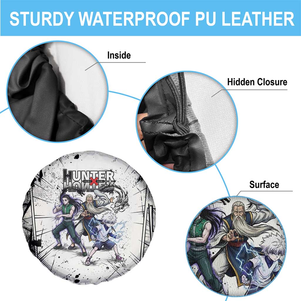 Killua Silva Illumi Team Design Spare Tire Cover with Monochrome Graffiti Background and Hunter Association Symbols - The Mazicc