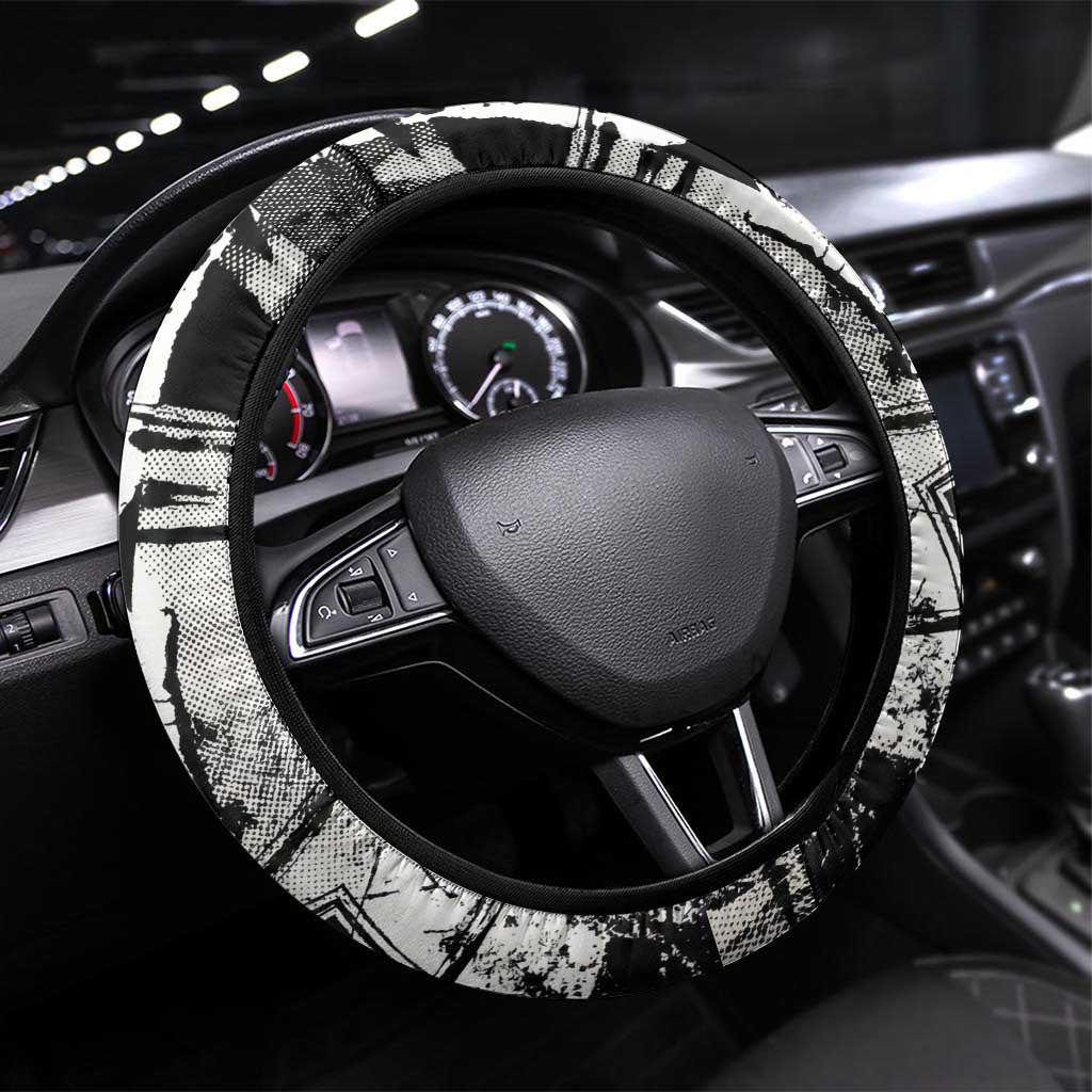 Killua Silva Illumi Team Design Steering Wheel Cover with Monochrome Graffiti Background and Hunter Association Symbols - The Mazicc