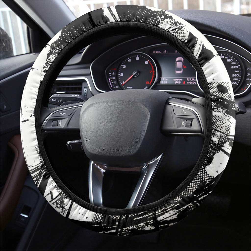 Killua Silva Illumi Team Design Steering Wheel Cover with Monochrome Graffiti Background and Hunter Association Symbols - The Mazicc