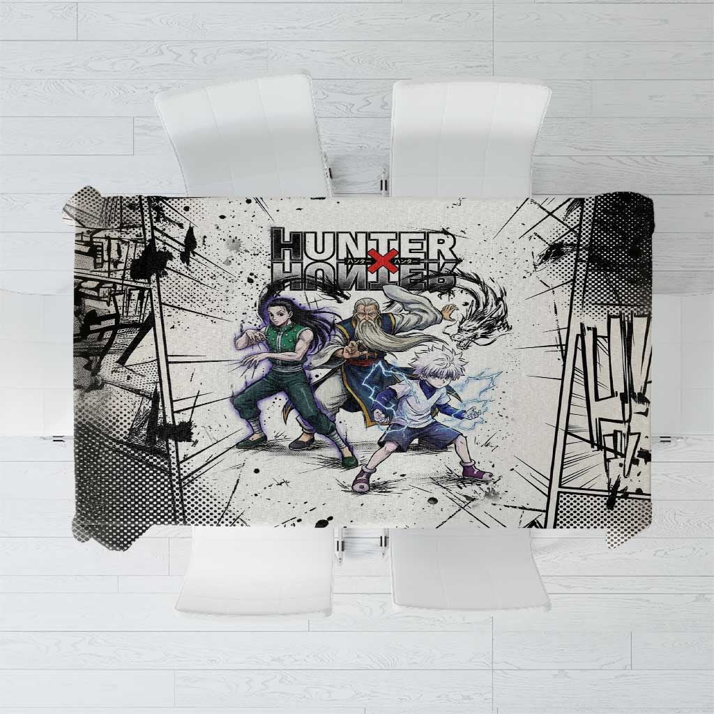 Killua Silva Illumi Team Design Tablecloth with Monochrome Graffiti Background and Hunter Association Symbols - The Mazicc