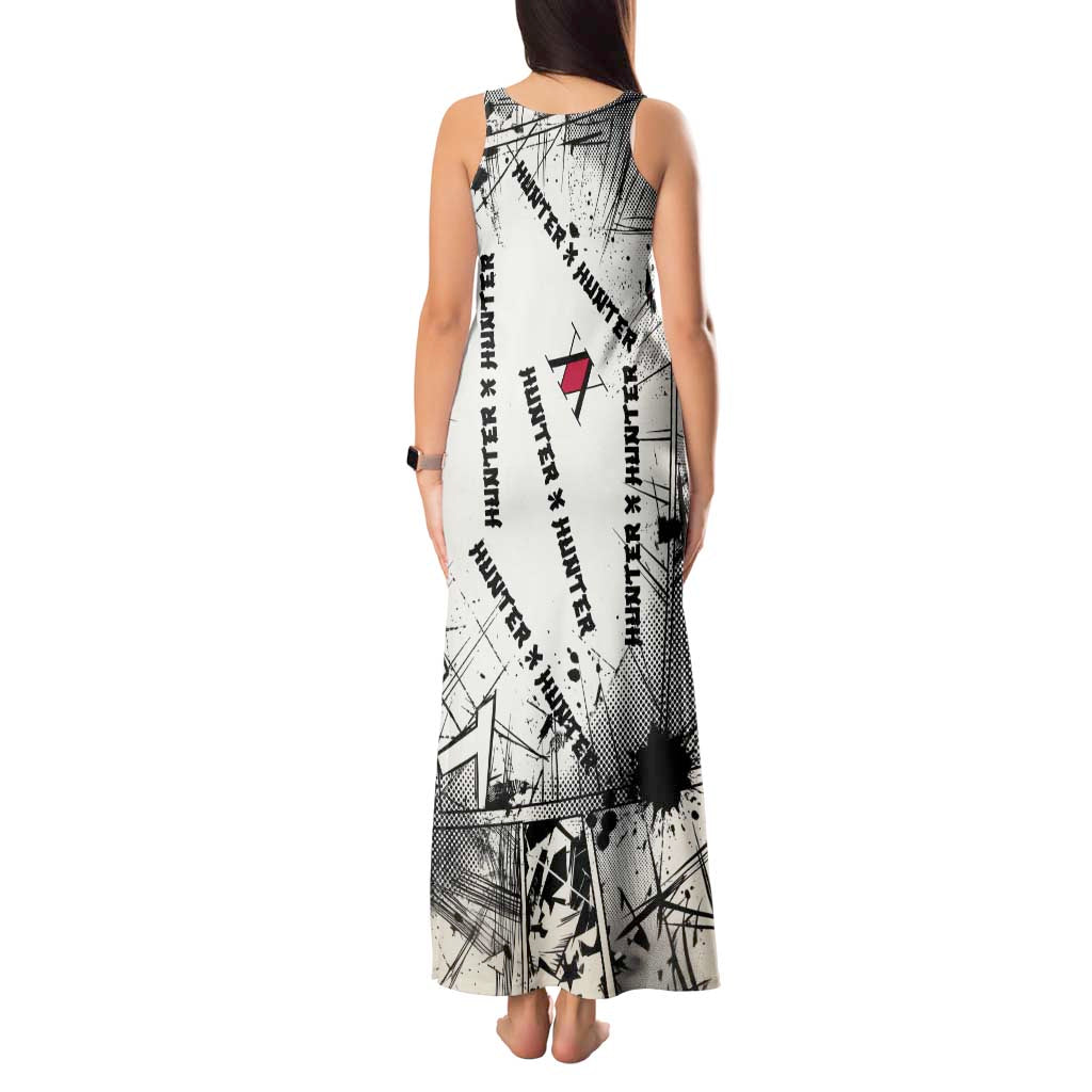 Killua Silva Illumi Team Design Tank Maxi Dress with Monochrome Graffiti Background and Hunter Association Symbols - The Mazicc
