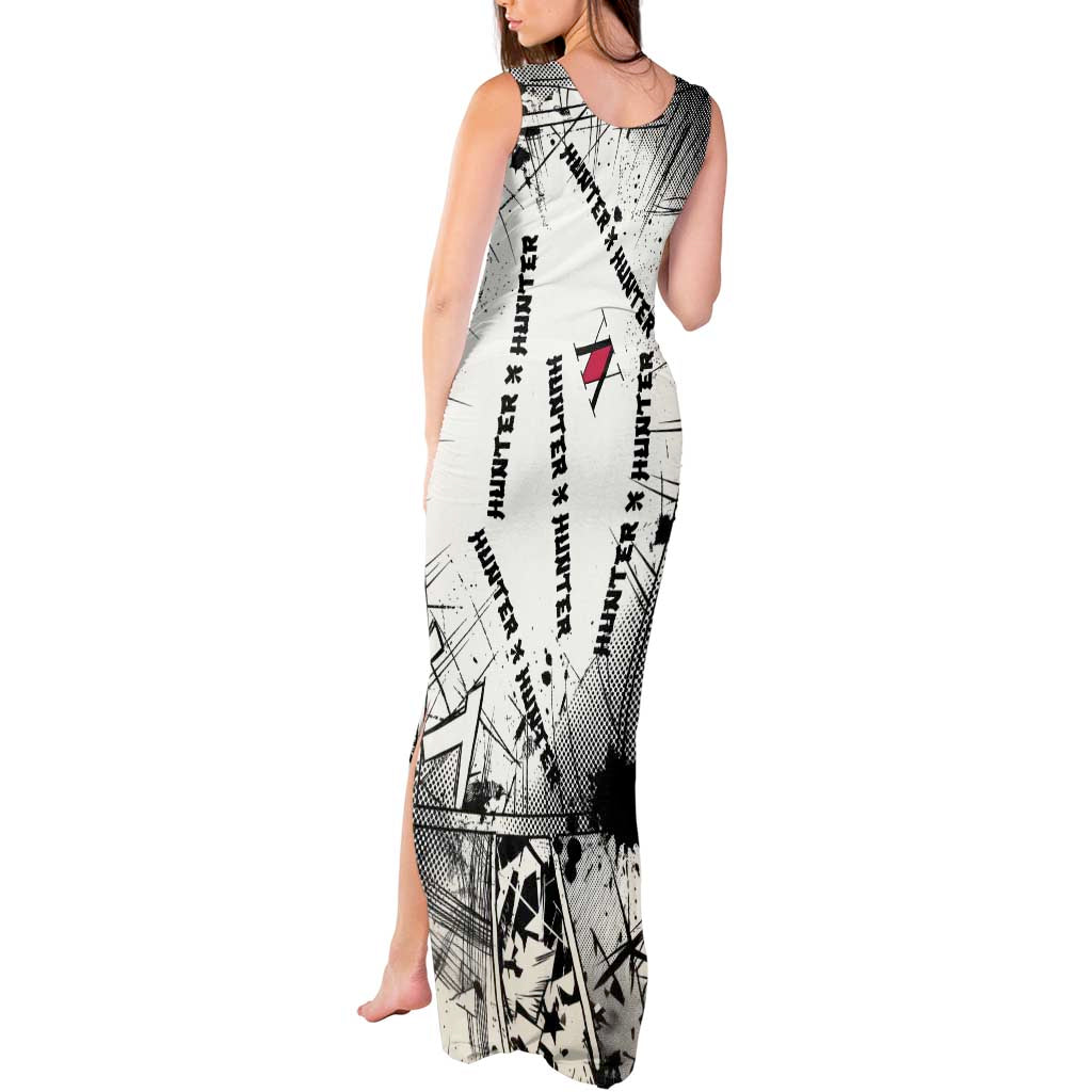 Killua Silva Illumi Team Design Tank Maxi Dress with Monochrome Graffiti Background and Hunter Association Symbols - The Mazicc