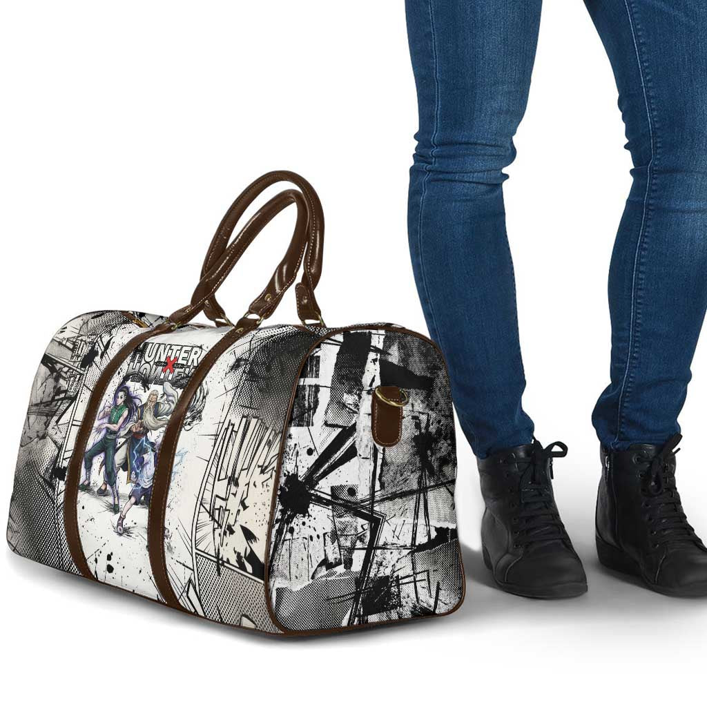 Killua Silva Illumi Team Design Travel Bag with Monochrome Graffiti Background and Hunter Association Symbols - The Mazicc