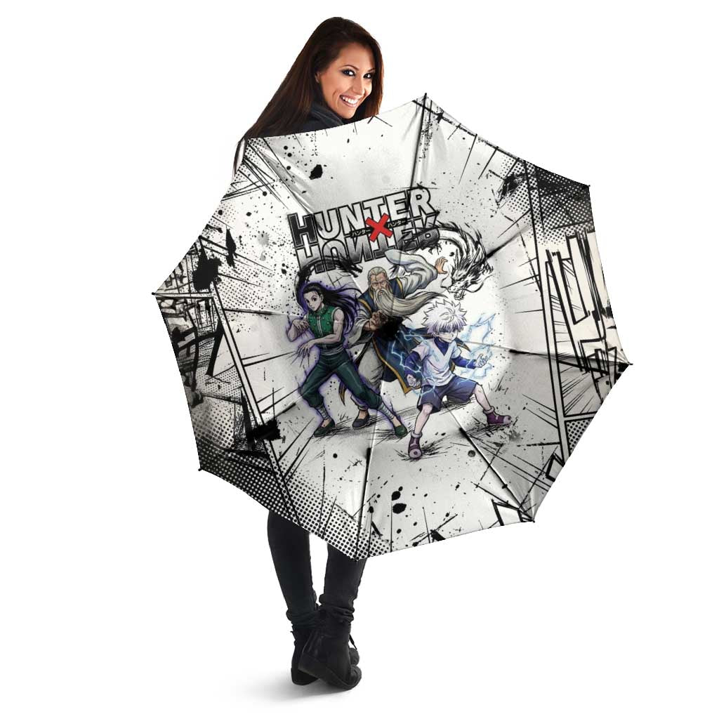 Killua Silva Illumi Team Design Umbrella with Monochrome Graffiti Background and Hunter Association Symbols - The Mazicc