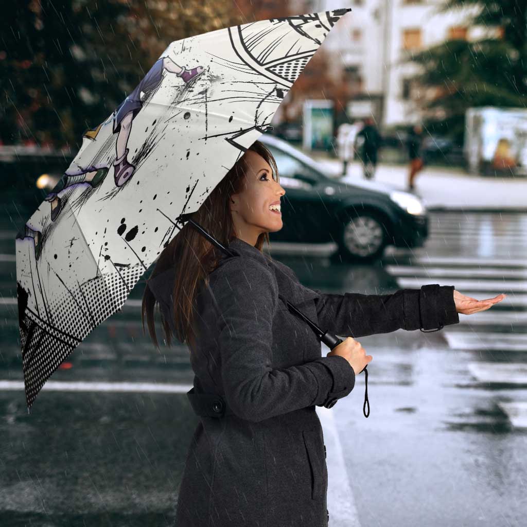 Killua Silva Illumi Team Design Umbrella with Monochrome Graffiti Background and Hunter Association Symbols - The Mazicc