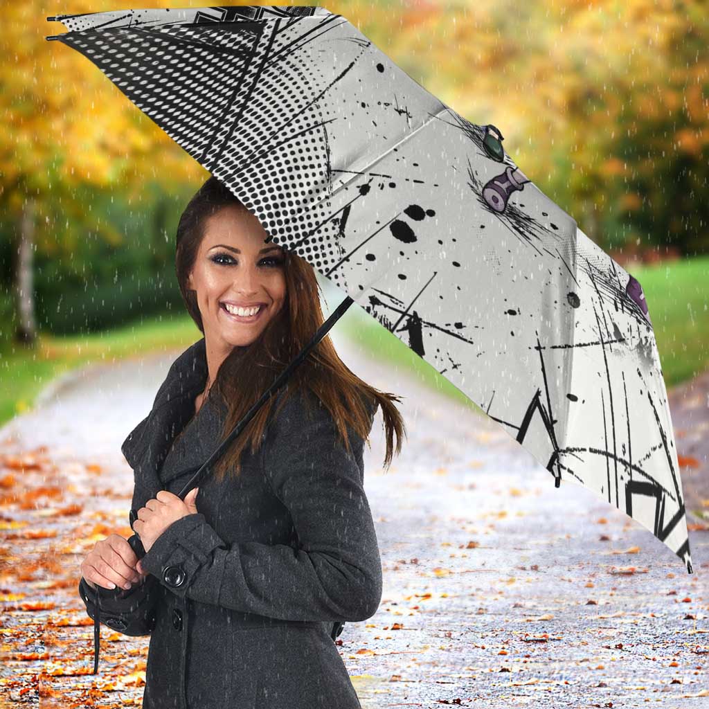 Killua Silva Illumi Team Design Umbrella with Monochrome Graffiti Background and Hunter Association Symbols - The Mazicc