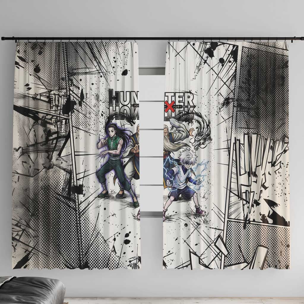 Killua Silva Illumi Team Design Window Curtain with Monochrome Graffiti Background and Hunter Association Symbols - The Mazicc