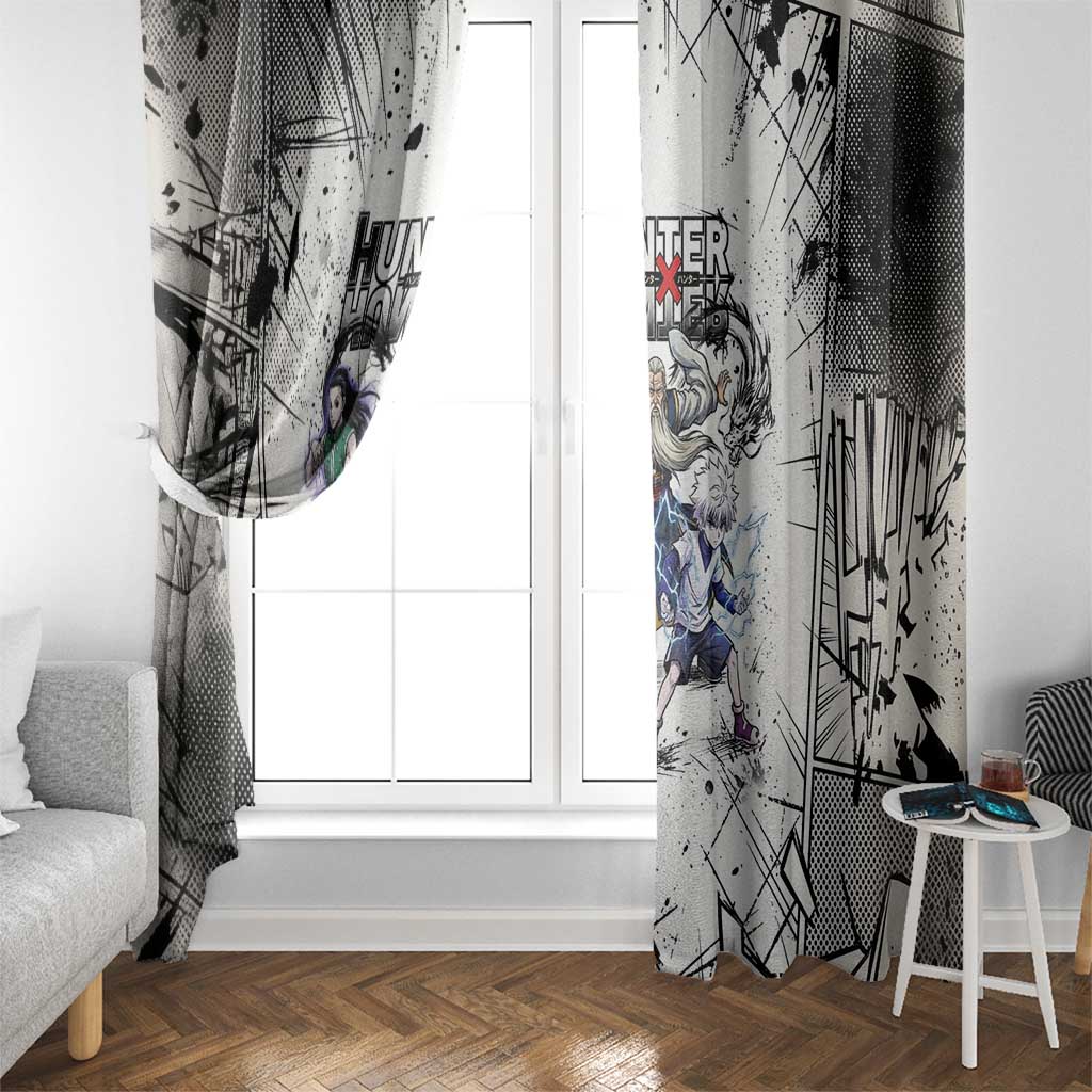 Killua Silva Illumi Team Design Window Curtain with Monochrome Graffiti Background and Hunter Association Symbols - The Mazicc